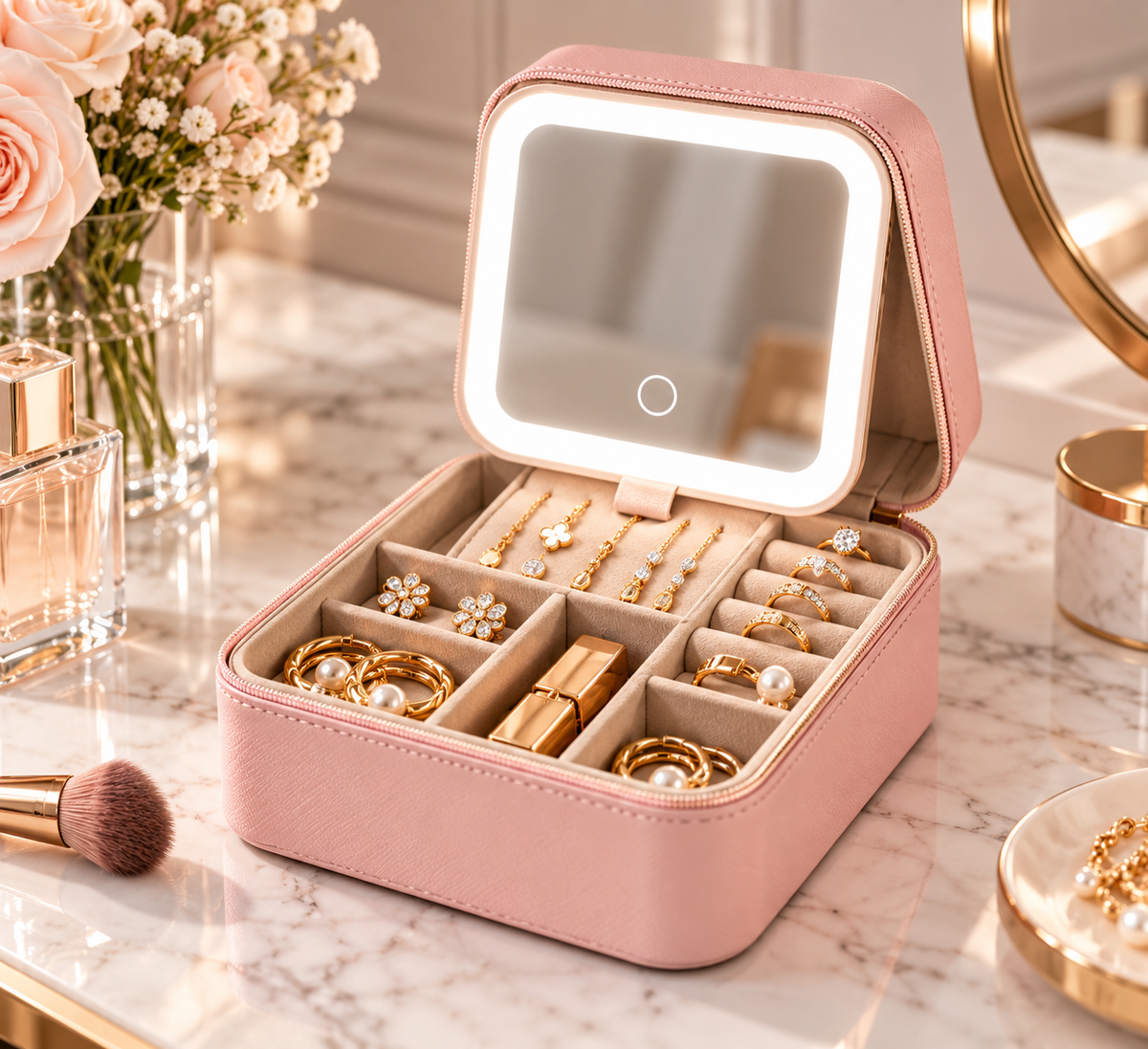 ZahoGlow™ Travel Jewelry Case & LED Vanity Mirror