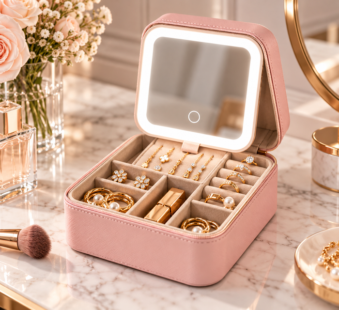 ZahoGlow™ Travel Jewelry Case & LED Vanity Mirror